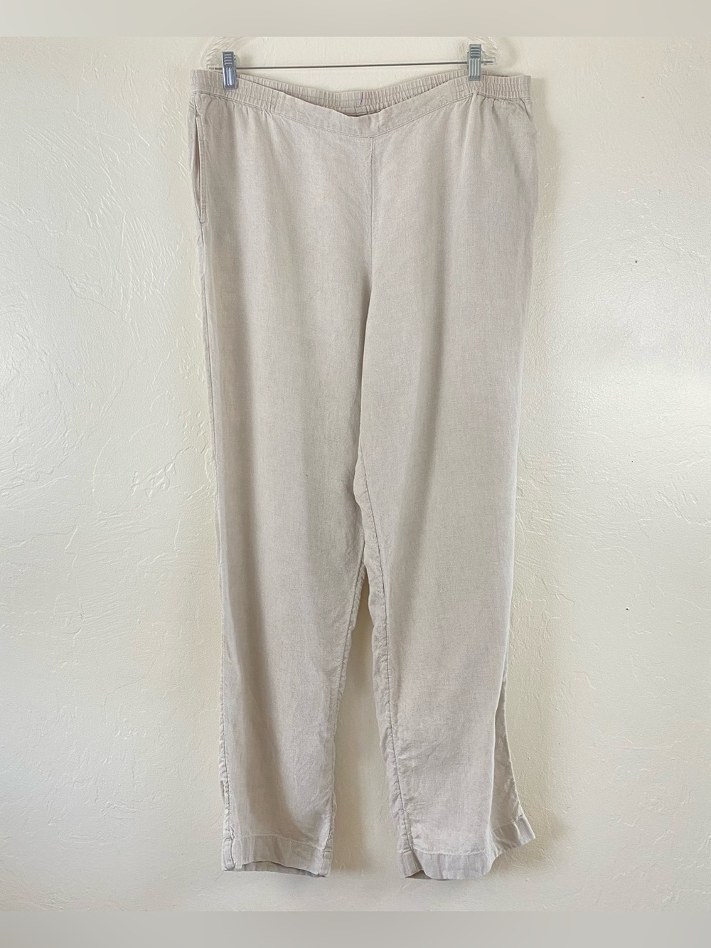 J. Jill Size XL Ivory Beige 100% Linen Straight Leg Slip-on Full Trouser Pant